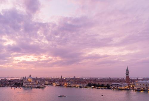Pink sunset Venice from Italy Venice