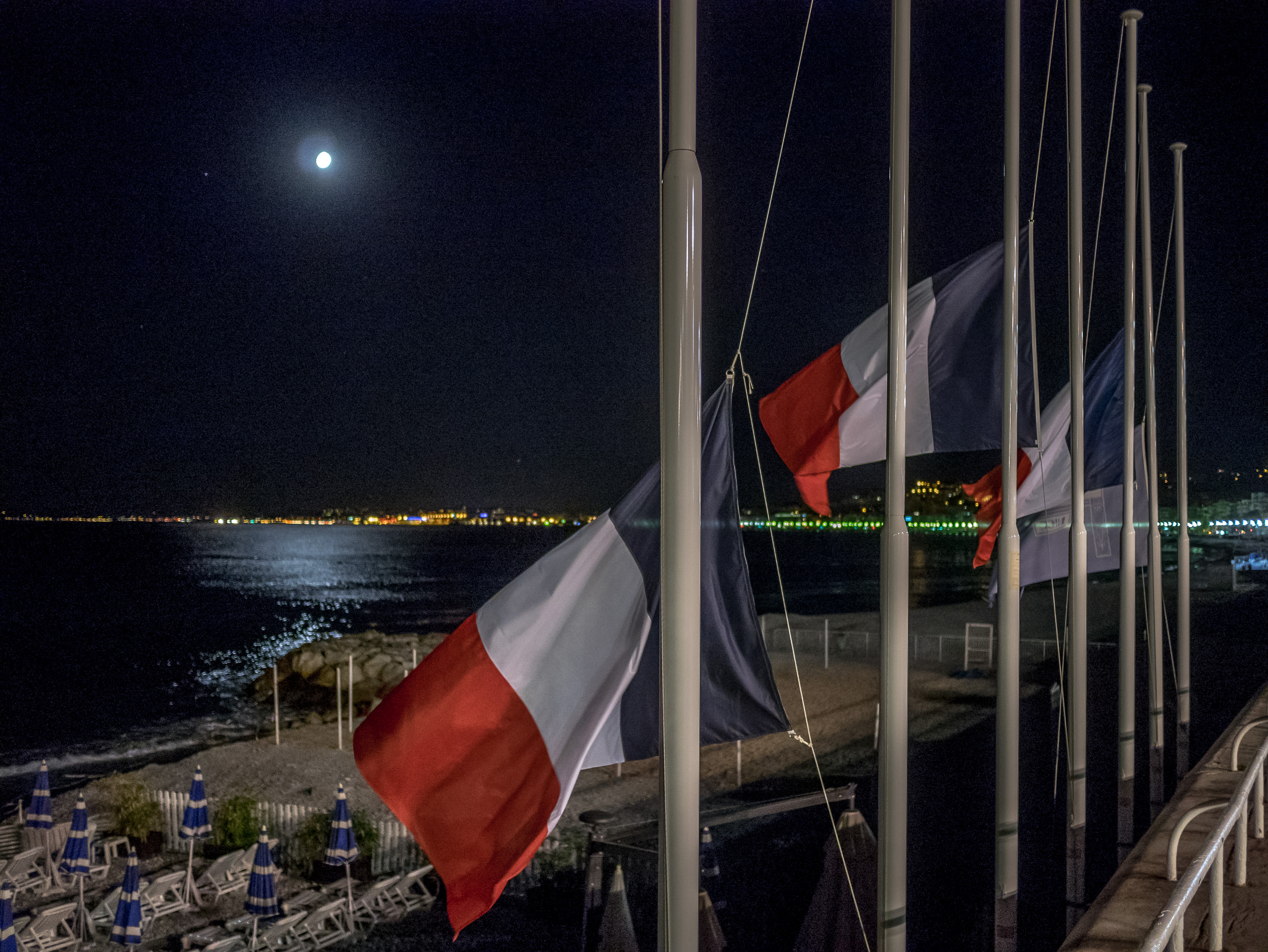 Tricolour at night from France Cote d'azur Nice Promenade des Anglais