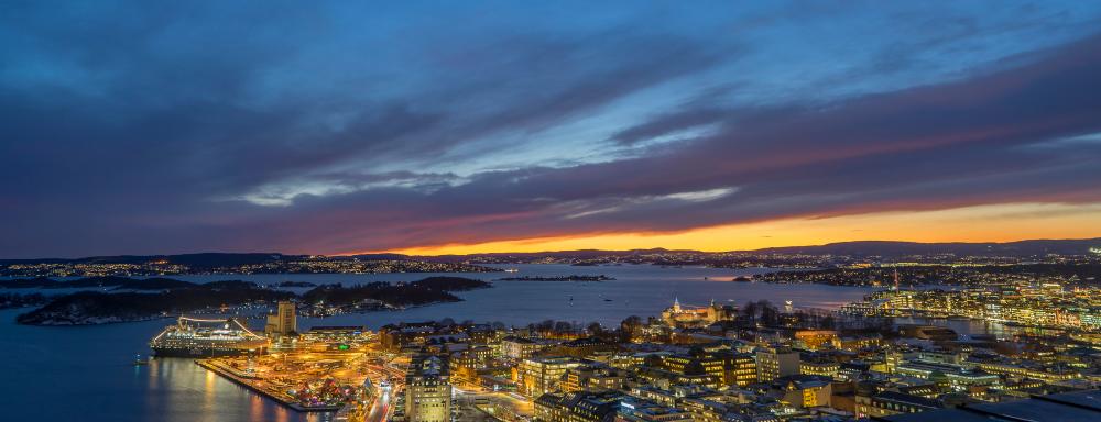 Oslo Skyline winter sunset from Norway Oslo
